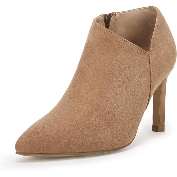 ⚡Women's Light Brown Pointed Toe V Cut Ankle Boots Kitten Heel Side Zip Office - Picture 1 of 6